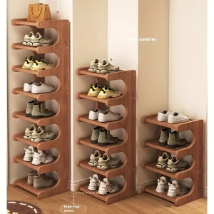 Slim Bamboo Shoe Rack | Durable Wood, Light Brown | Space-Saving Storage for Hallway & Dorm