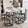 PINGGO Modern Dining Table Combination, Six-Chair Dining Table Set ,Dining Room Table and Chair Set, White Table Gray Chairs
