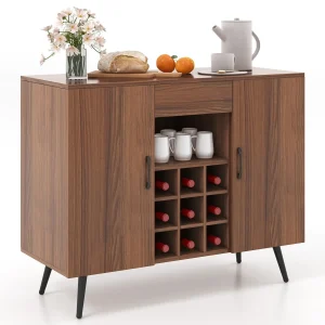 GOFLAME Kitchen Buffet Server Sideboard Wooden Storage Cupboard Cabinet Adjustable Shelf