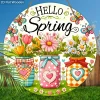 2D Flat, 2D Flat Hello Spring Wooden Sign - Rustic Decorative Plaque with Vase Butterfly Design - Ideal Hanging Ornament for Hom