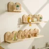 Boho Wooden Arched Wall Shelves Rustic Natural Wood Rainbow Design Floating Shelves Decorative Storage Racks for Home Wall Decor