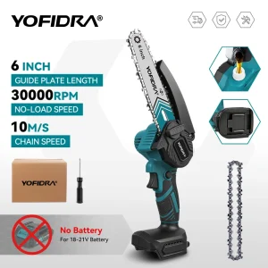 YOFIDRA 6 Inch 30000RPM Electric Chainsaw Handheld Garden Woodworking Tree Branches Cutter Power Tool For Makita Battery Pin