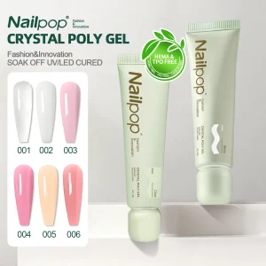 Nailpop TPO&HEMA-FREE Crystal Poly Nail Gel 6 Colors Builder Gel for Nail Extension Easy to Apply Long Lasting Salon Quality 1pc
