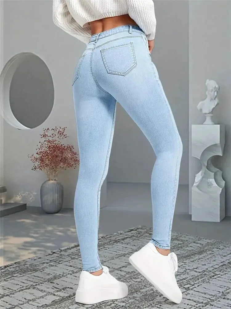 Women Stretch Skinny Jeans Lady Slim Fit Pencil Jeans Girls Leggings Straight Leg Denim Pants Blue Gray Black Sexy Long Trousers - Image 4