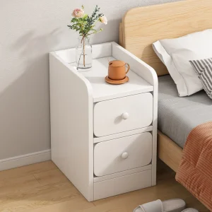 Slim Wooden Nightstand, Space-saving Narrow Cabinet with 2 Drawers, Compact Side Table for Bedroom or Living Room,