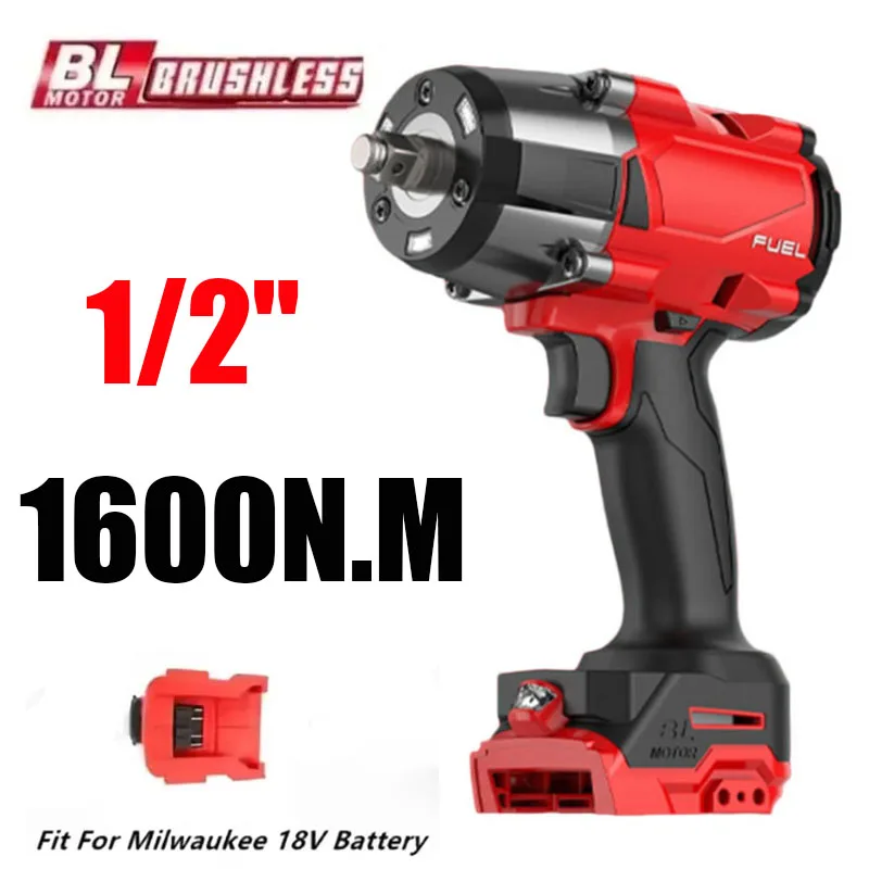 1600N.M Brushless Impact Wrench 5 Gears Cordless Electric Driver 1/2" Socket High Torque Power Tools for Milwaukee 18V Battery