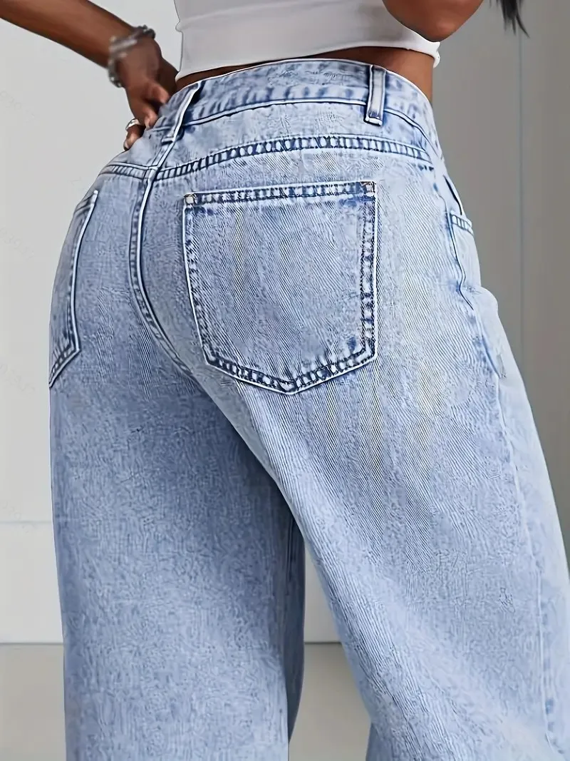 Women's blue jeans high waist straight loose jeans, comfortable and breathable fabric, suitable for casual outings and dates - Image 3