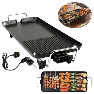 BRIEFNESS Electric Smokeless Table Grill, Hot Non-Stick BBQ Griddle for Kitchen, Party, Camping, Dinner, Festival Cooking