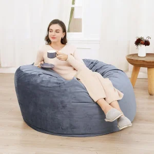 XXL Velvet Bean Bag Chair 120x120x70cm Soft Fluffy Lazy Sofa with Premium Foam Filling for Living Room Bedroom Gaming