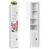 BRIEFNESS Waterproof Bathroom Tall Cabinet Free Standing White Floor Storage Unit Cupboard with 2 Doors & 5 Tiers