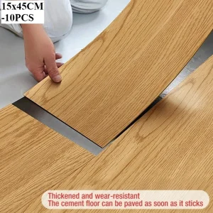 10Pcs 40x15cm PVC Floor Stickers Self-adhesive Waterproof Thickened Wood Grain Floor Foam Living Room