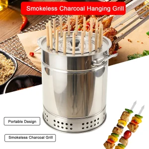 20 Skewers Barbecue Grill Bucket Smokeless Barrel BBQ Grill Charcoal Rotisserie for Home, Outdoor Meat Skewer, Portable Roaster