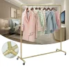 100lbs Capacity Industrial Clothing Rack Heavy Duty Garment Rail with Wheels Gold Free Standing Coat Rack for Store Bedroom