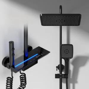 Shower Faucet System With Temperature Digital Display Shower Set Shower Head Hot Cold Brass Bath Faucet Bathroom Set Wall Mount