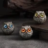 Cartoon Cute Animal Owl Statue Big Eyes Handmade Realistic Feathers Metal Owl Figurine Home Decor
