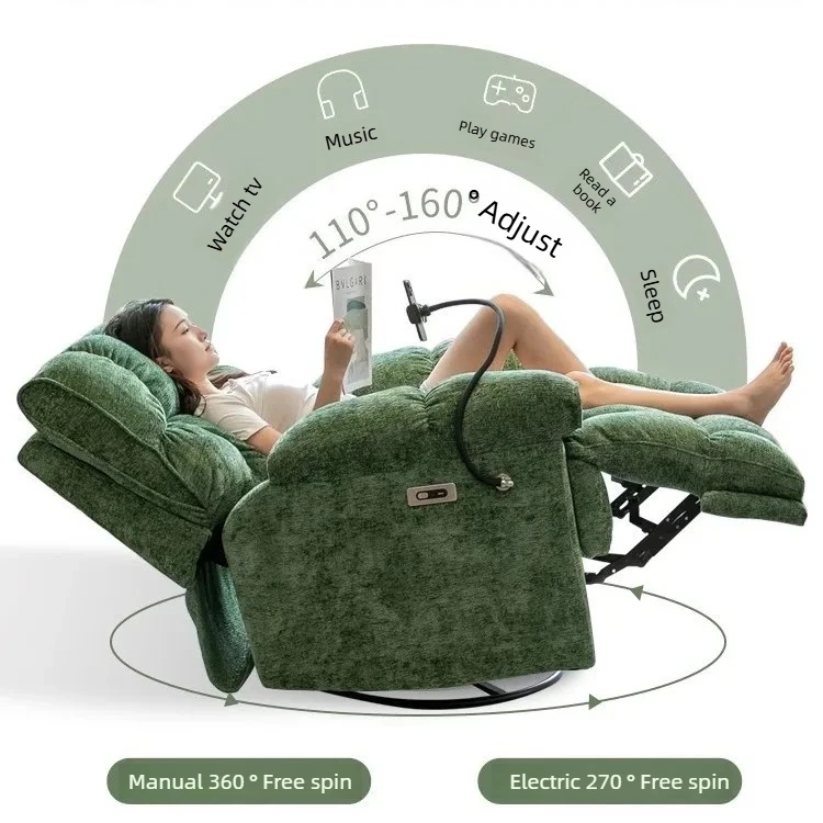 Electric Recliner Chair, 360° Swivel Rocking Lazy Chair with Massage & Heating, Modern Chenille Lounge Chair for Living Room - Image 3