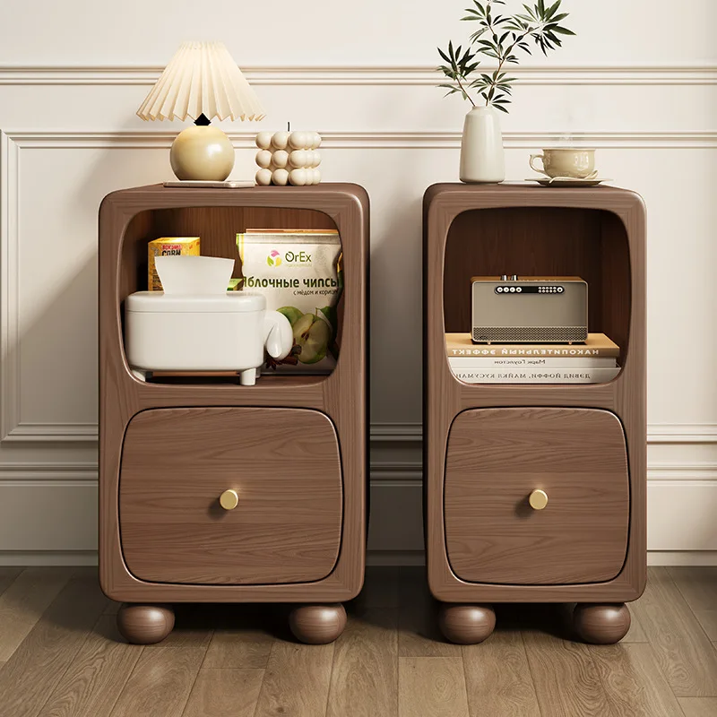 Solid wood crevice bedside table, wireless charging, induction light, simple and modern narrow cabinet, bedroom bedside table