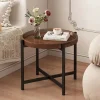 Vintage Coffee Table Simple Sofa Side Table Bedroom Bedside Cabinet Home Round Wood Storage Shelf Living Room Furniture