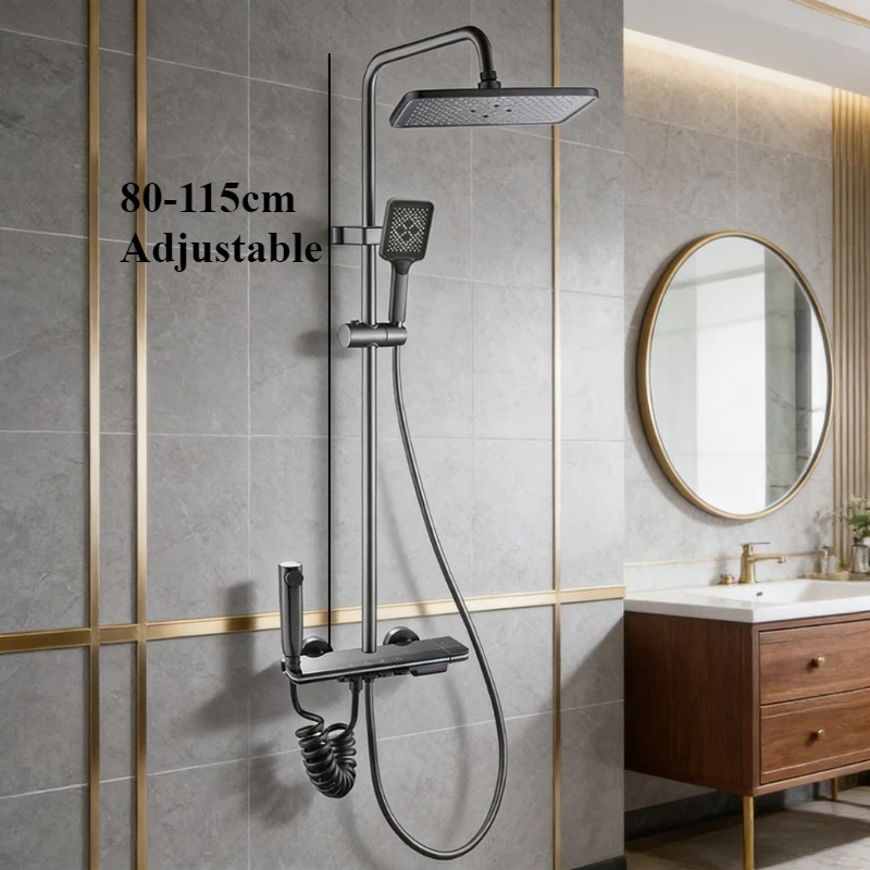 Intelligent Digital Brass Shower System Four Functions Bathroom Shower Faucet Set Temperature Display Rainlfall Shower Set - Image 5