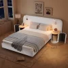 Upholstered bed, 4ft6 double bed 135×190cm, Bedside reading light, Includes bedside table, Velvet + Plywood, Beige