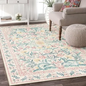 Vintage Modern Elegant Floral Vine Border Pattern Carpet Soft Decorative Mat Rug for Living Room Bedroom Home Decoration Rugs
