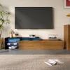 PINGGO Modern TV Cabinet Design: Stylish And Elegant Practical Storage Space Black And Wood Look Glass Shelves LED Lighting