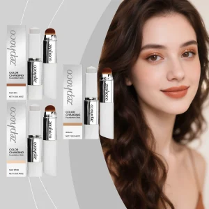 2-in-1 Color-Changing Foundation Stick - With Brush & Cream, Lightweight & Waterproof, Blends Seamlessly & Natural Finish