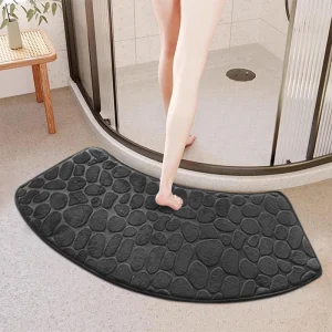 3D Non Slip Bathroom Velvet Mat Cobblestone Embossed Bath Mat Absorbent Doormat Carpet Door Floor Mat Machine Wash Dry Quickly