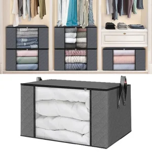 35L/60L/90L Foldable Storage Box Transparent Window Non-woven Fabric Clothes Storage Bins With Lids Dustproof