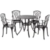 Outsunny 5 Pieces Garden Dining Set for 4, Cast Aluminium Outdoor Dining Set with 4 Armchairs and Round Dining Table, Brown