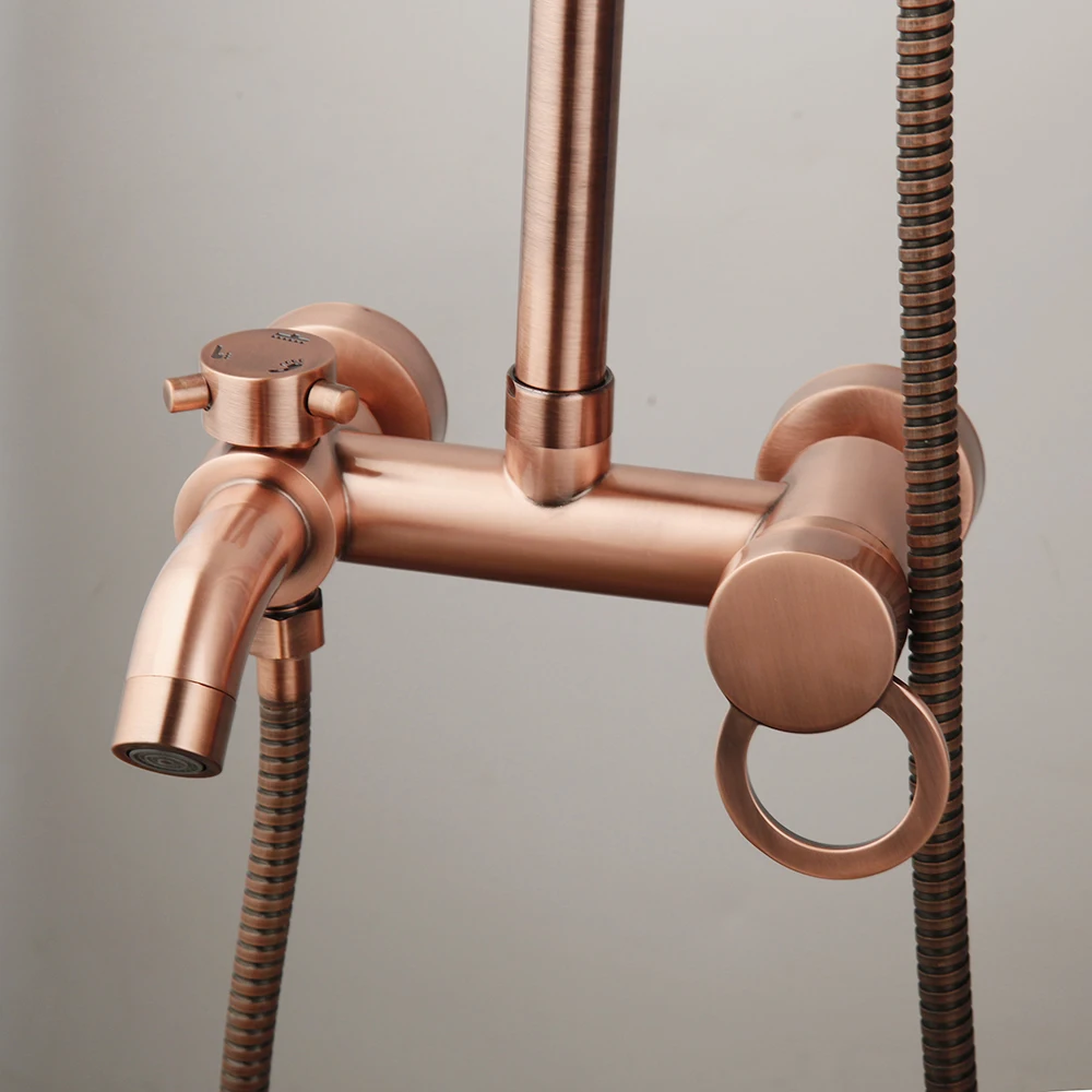 ZAPPO Antique Copper Rain Shower System Wall Mounted Shower Set with 8 inch Brass Rainfall Shower Head with Bathtub Mixer - Image 4
