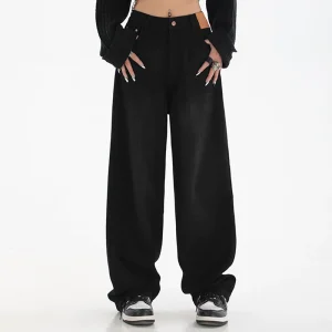 Chic Hot Sale Lady High Waist Jeans 2025 Female Solid Wide Leg Denim Trousers Women Korean Retro Fashion Pants