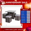 HOMCOM Dining Table w/ 4 Ottomans Seats Kitchen Home Furniture Set Modern Style