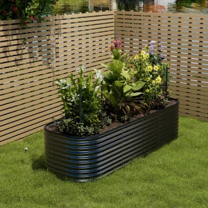 Voltsify Anthracite Oval-Shaped Galvanized Steel Raised Garden Bed, 240cm W x 80cm D x 56cm H