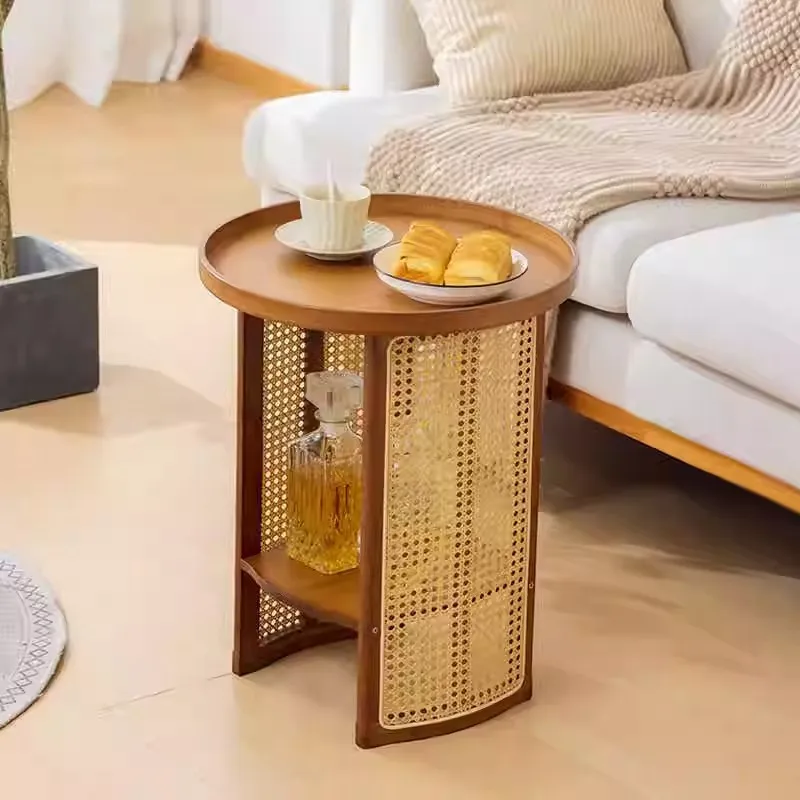 Rattan coffee table living room home sofa side table bedroom side table storage small table - Image 2