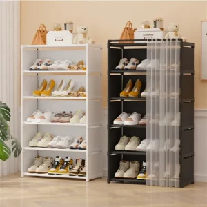Multilayer Dustproof Shoes Rack with Curtain Living Room Shoe Organizer Rack Stackable Storage Shelf Saving Space Cabinet