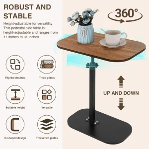 C-Shaped End Table Small Side Table Portable Corner Couch Sofa Table for Coffee Drink Snack Living Room, Bedroom, Bedside