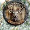 Rust-Resistant Iron Welcome Sign with Deer Head & Floral Design 8x8 Inch Waterproof Rustic Wall Art for Outdoor Indoor