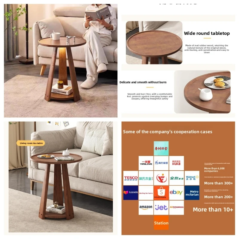 Solid wood sofa edge corner few living room double coffee table - Image 3