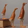 3pcs/set Painted Duck Statues Garden Yard Lawn Decor Hand Made Wooden Crafts Duck Statues and Figurines Outdoor Ornaments