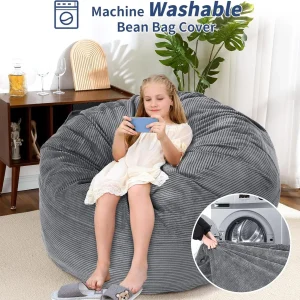 2-in-1 Giant Bean Bag Chair Bed for Adults – Convertible Corduroy Sofa & Floor Mattress – High-Density Foam, Washable Cover, Ext