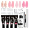 Poly Gel Nail Kit Starter with 4 Colors (Natural Clear + 3 Tones) - Quick Dry Nail Polish, / Curable DIY Gel Nail Polish for