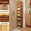 6 and 9 Pair Bamboo Shoe Rack, Heavy-Duty & Space-Saving. Easy Assembly for Entryway, Dorm, Office. Modern Brown Shelf.