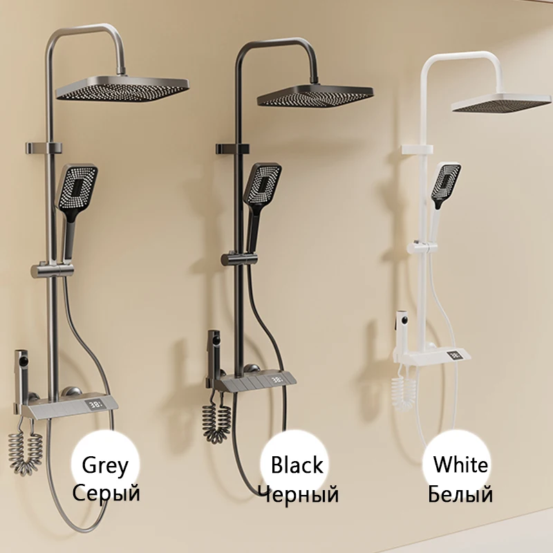 Bathroom Shower Full Set Black White Gray Bathtub Shower System Rain Pressurized Digital LED Shower Sets Hot Cold Shower Faucet - Image 3