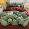 New Bedding Set Soft Double Gauze Strpie Printing AB Side Duvet Cover+Flat Sheet+Pillowcase Green Adult Kids Bed Set Full Single