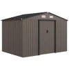 Outsunny 9 x 6ft Metal Garden Shed, Outdoor Storage Tool House with Ventilation Slots, Foundation Kit and Lockable Doors