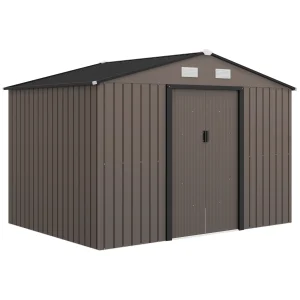 Outsunny 9 x 6ft Metal Garden Shed, Outdoor Storage Tool House with Ventilation Slots, Foundation Kit and Lockable Doors