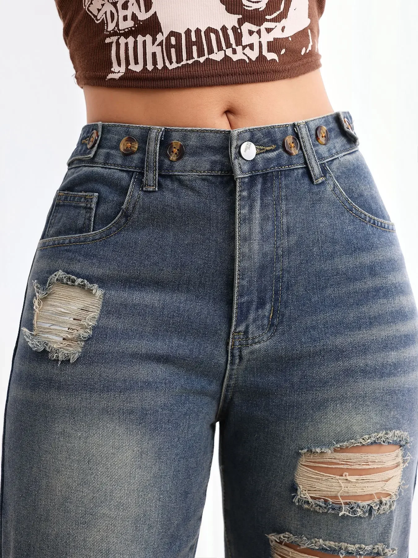 Baggy Jeans Womens Jeans Flared Jeans High Rise Ripped Denim Vintage Retro Style Loose Fit Comfort Stretch Fabric - Image 6