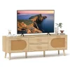 GOFLAME Rattan TV Stand for 65-Inch TV 150CM TV Console Cabinet with Drawers