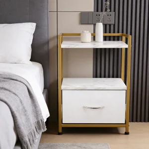 Luxury White Nightstand Gold Table Night Stand for Bedroom Elegant Furniture Side Table with Drawer